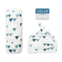 Triangle Blue Swaddling Blanket & Matching Hat