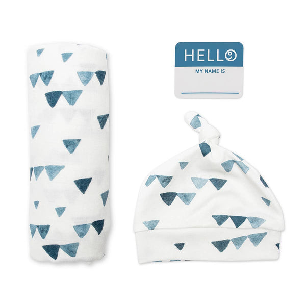 Triangle Blue Swaddling Blanket & Matching Hat
